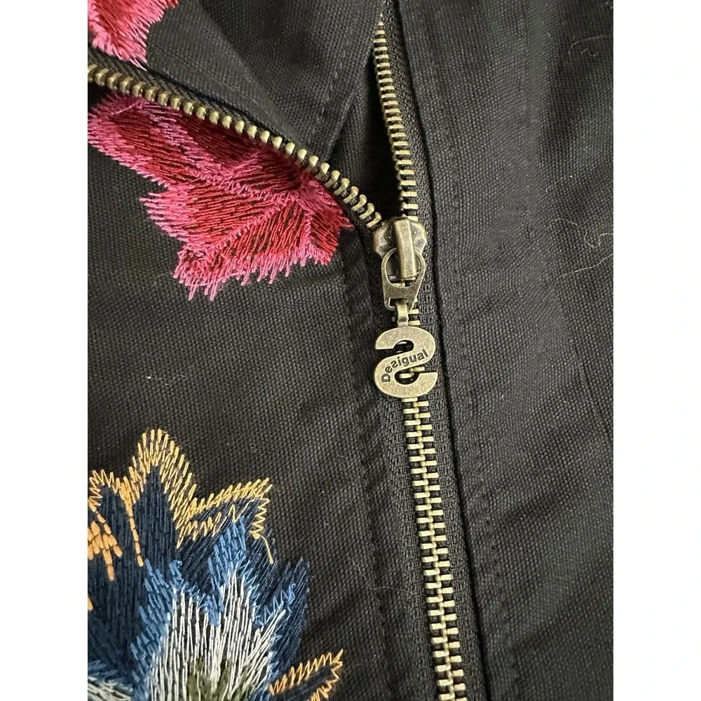 DESIGUAL‎ Women's Embroidered Fiorella Biker Jacket Sz 38 EU 4 US Floral